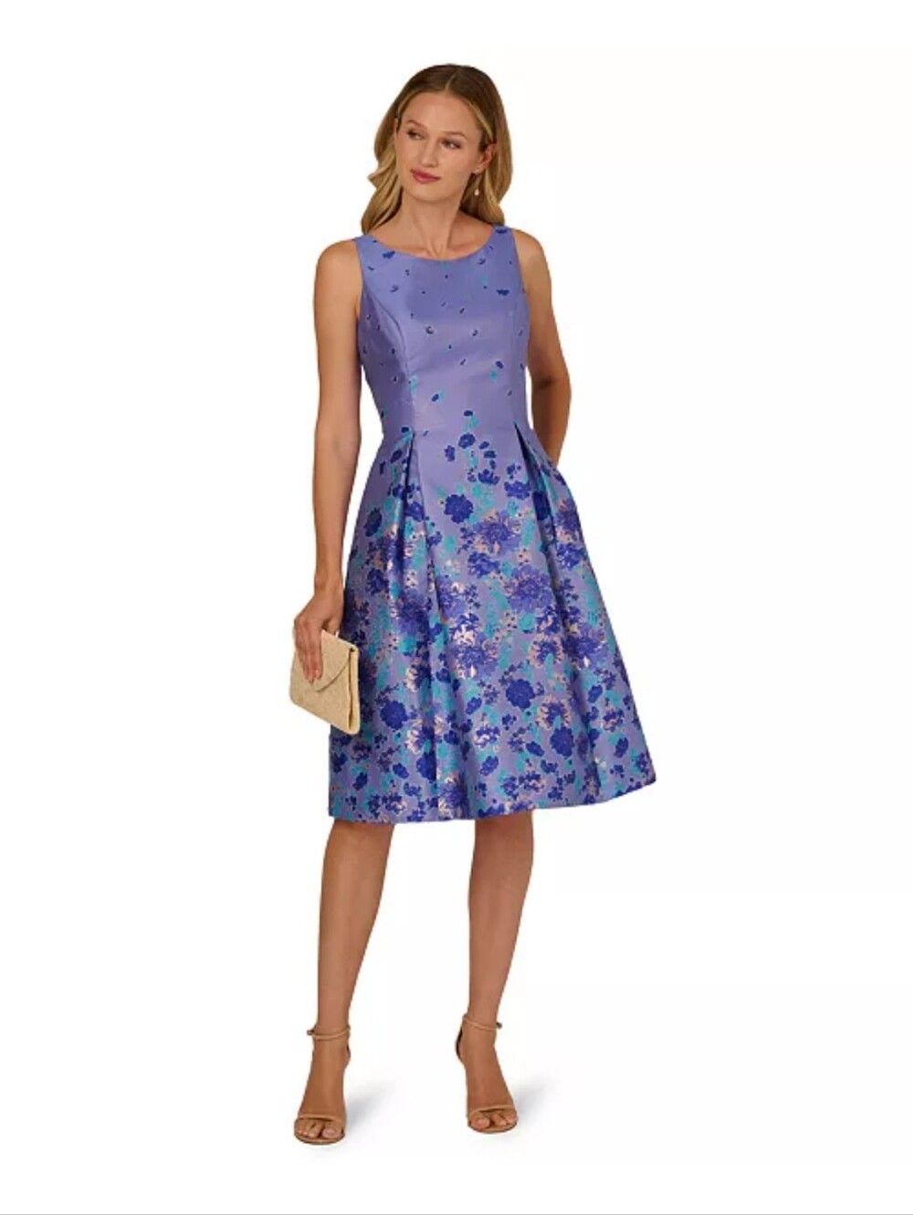 Adrianna Papell Sleeveless Blue/Purple Floral Fit-and-Flare Dress